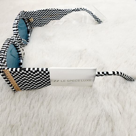 NEW Le Specs Bow Down Monochrome Black and White Checkered Unisex Sunglasses